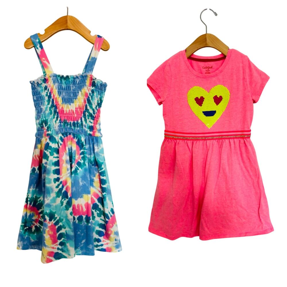 (2) Summer Dress Bundle - Great Condition - Tie Dye, Smiley Heart - Size 7/8